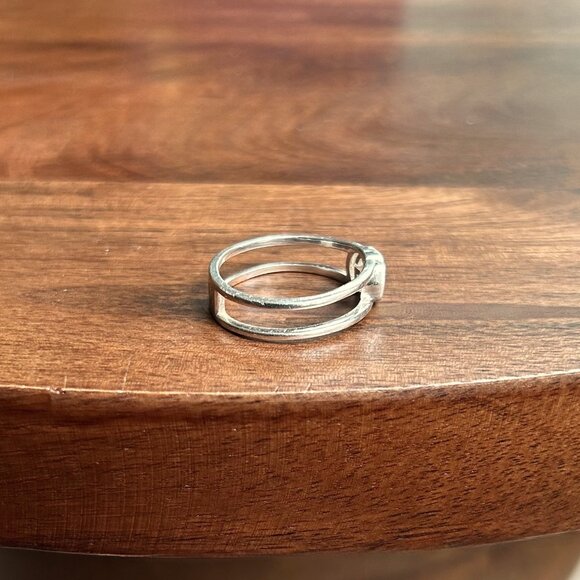 GUCCI Sterling Silver Interlocking G Open Band Ring Size 9 - Picture 7 of 8